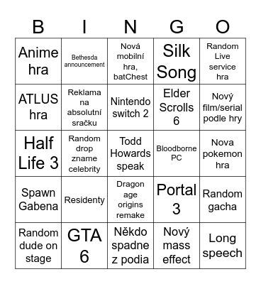 Czenglish bingo Card