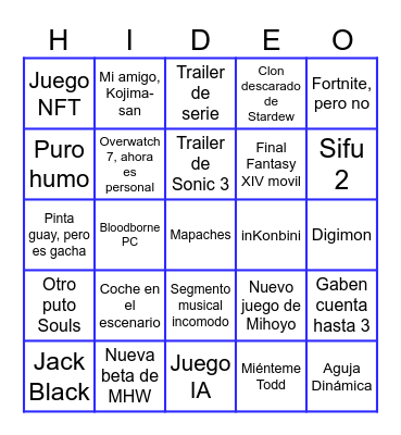 Bingo de los Game Awards 2024 Bingo Card