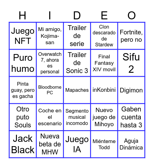 Bingo de los Game Awards 2024 Bingo Card