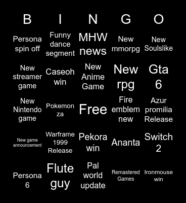 Game awards 2024 december Bingo Card