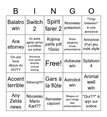 Game Awards 2024 Bingo Card