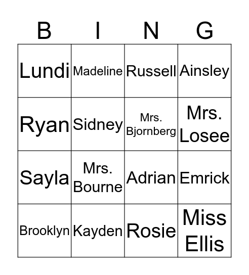 Name BINGO Card