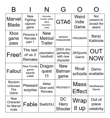 GEOFF Bingo Card