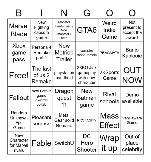 GEOFF Bingo Card