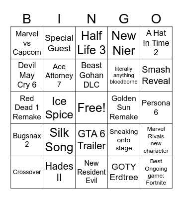 Game Awards Bingo Card