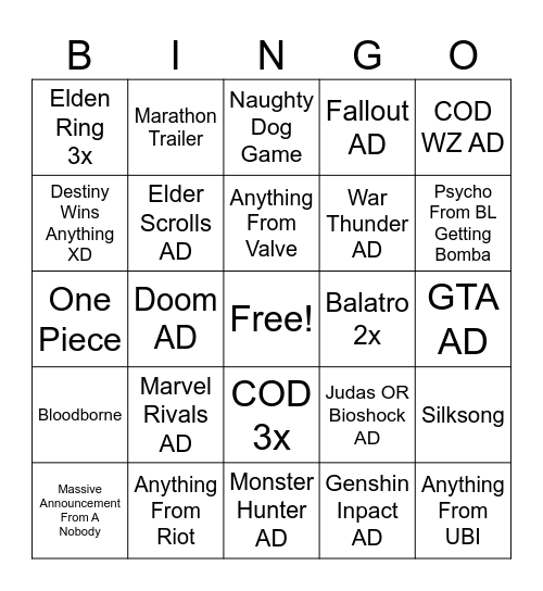 Untitled Bingo Card