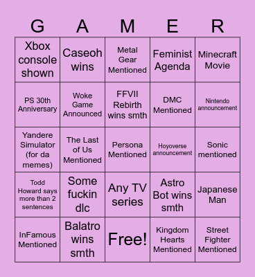 TGS Bingo Card