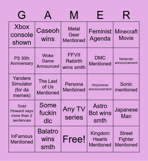 TGS Bingo Card