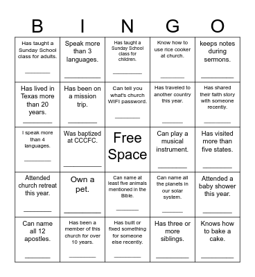 CCCFC - Ice Breaker Bingo Card