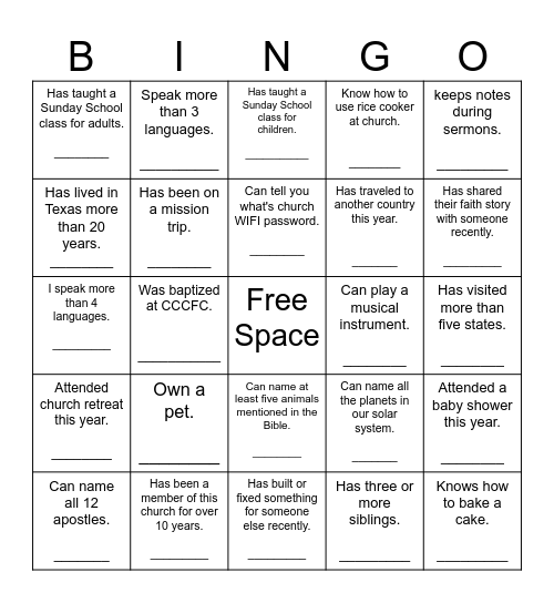 CCCFC - Ice Breaker Bingo Card