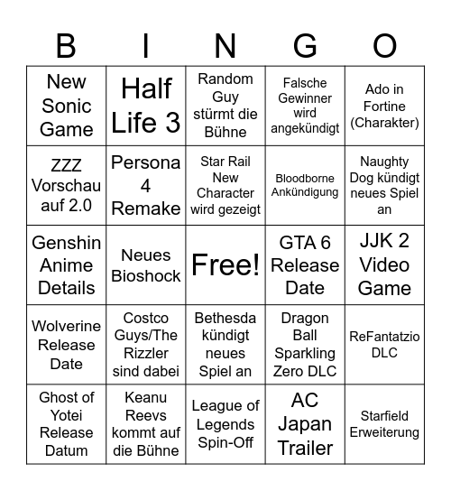 GAME AWARDS - DER DARDAN Bingo Card