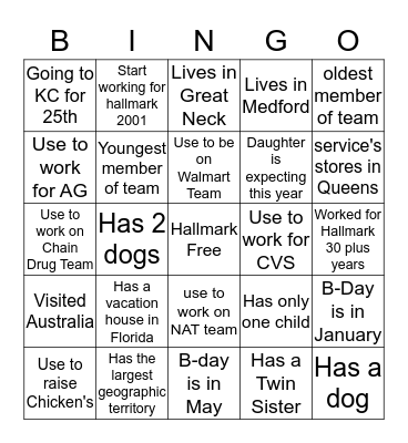 Hallmark TS Bingo  Bingo Card