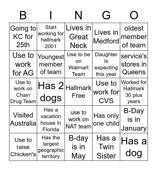 Hallmark TS Bingo  Bingo Card