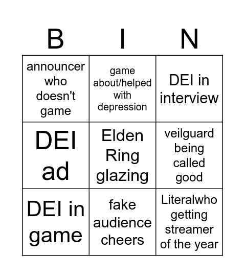 gay awards Bingo Card
