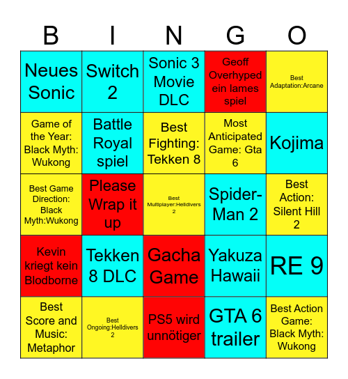 Gameawards Bingo Card