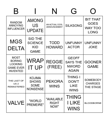 GAME AWARDS BINGO Card