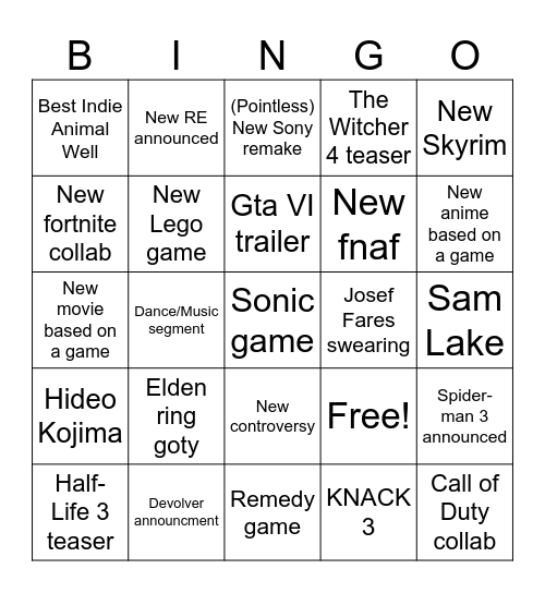 Game awards bingo! Bingo Card