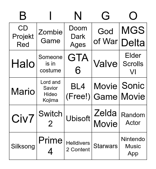 GOTY 2024 BINGO Card