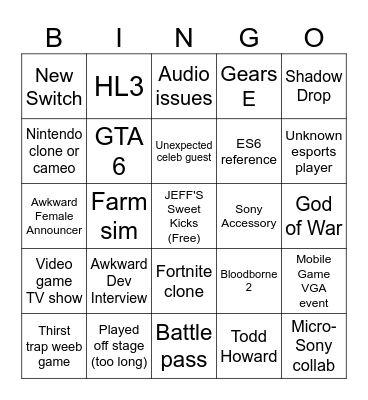 VGA Bingo Card