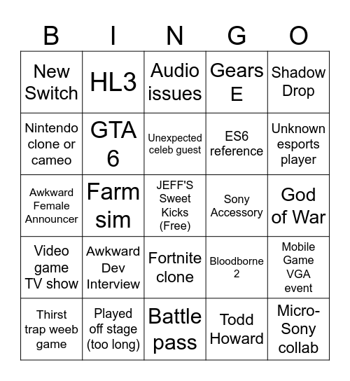 VGA Bingo Card