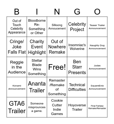 TGAS Bingo Card