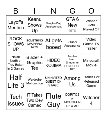 GAME AWARDS 2024 Bingo Card