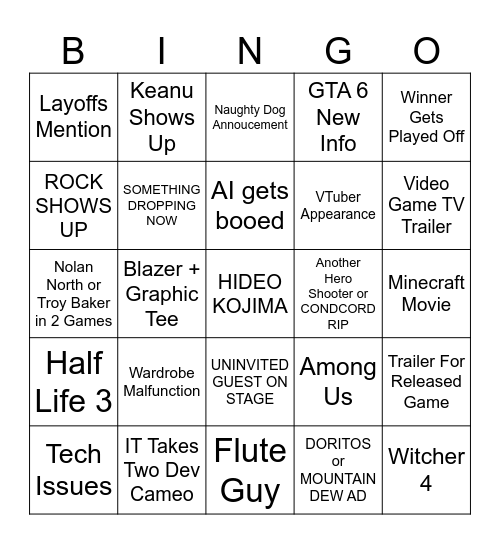 GAME AWARDS 2024 Bingo Card