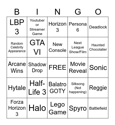 game awards 2024 bingo Card