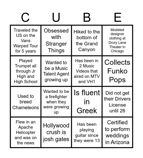 Cubie Bingo Card