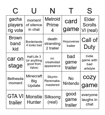 ytst TGAs 2024 Bingo Card