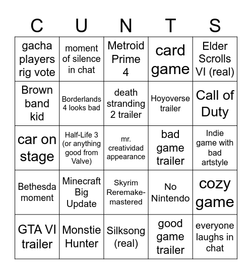 ytst TGAs 2024 Bingo Card
