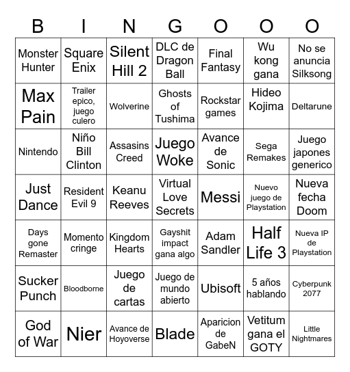 PENES Bingo Card