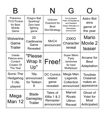 2024 Bluest Game Award Bingo Card