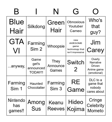 Gayme Awards Bingo Card