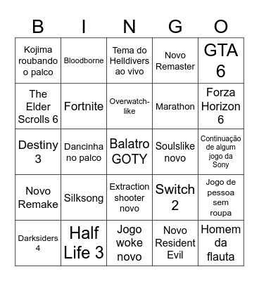Game awards Bingo Card