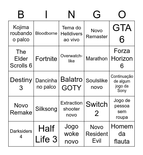 Game awards Bingo Card