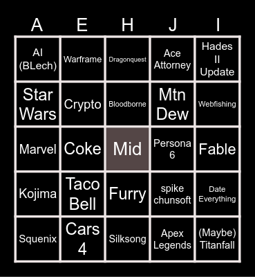 Game Awards 2024 Bingo Card