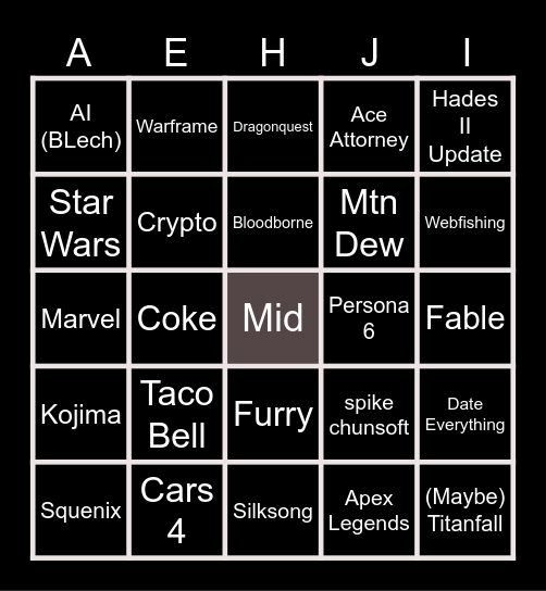 Game Awards 2024 Bingo Card