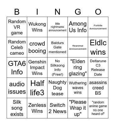 Game awards true bingo Card