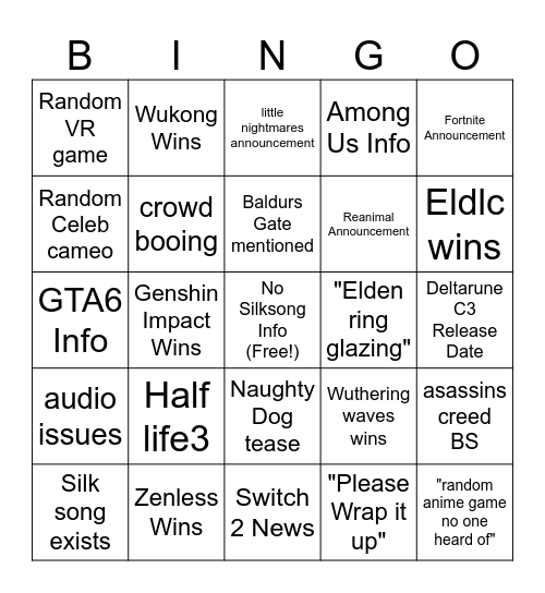 Game awards true bingo Card