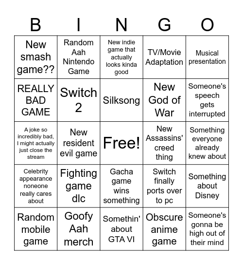 Game Awards 2024 Bingo Card