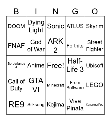 GAME AWARDS 2024 Bingo Card