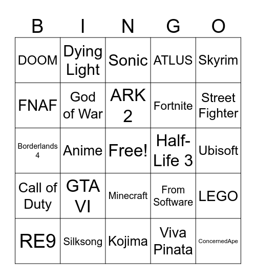 GAME AWARDS 2024 Bingo Card
