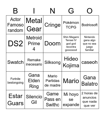 Gay Awars Bingo Card
