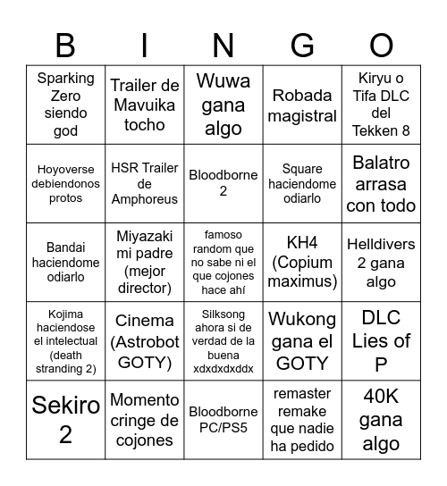 Bingo VGA 2024 Bingo Card