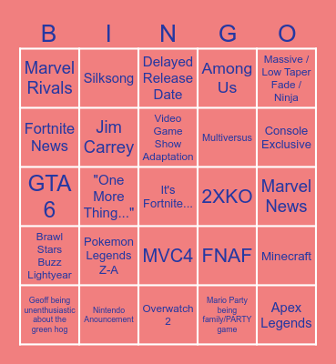 The Game Awards Bingo Card