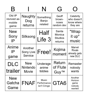 Game Awards Bingo Card