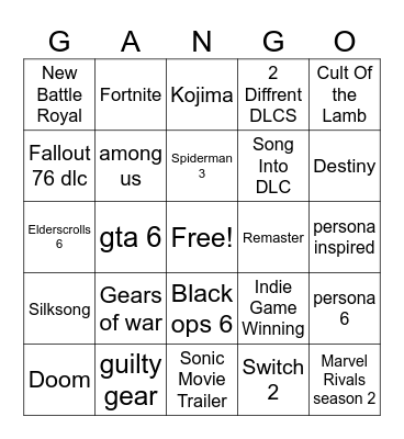 game awards 2024 Bingo Card