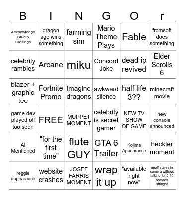 GAME AWARDS BINGOR Bingo Card