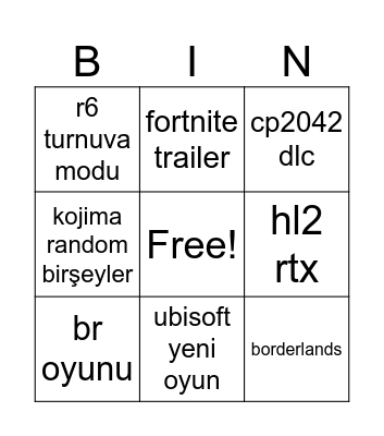 Untitled Bingo Card